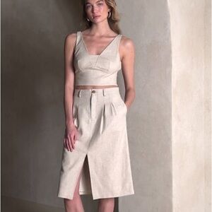 Banana Republic Linen Blend pleated midi skirt sz 6 NWT